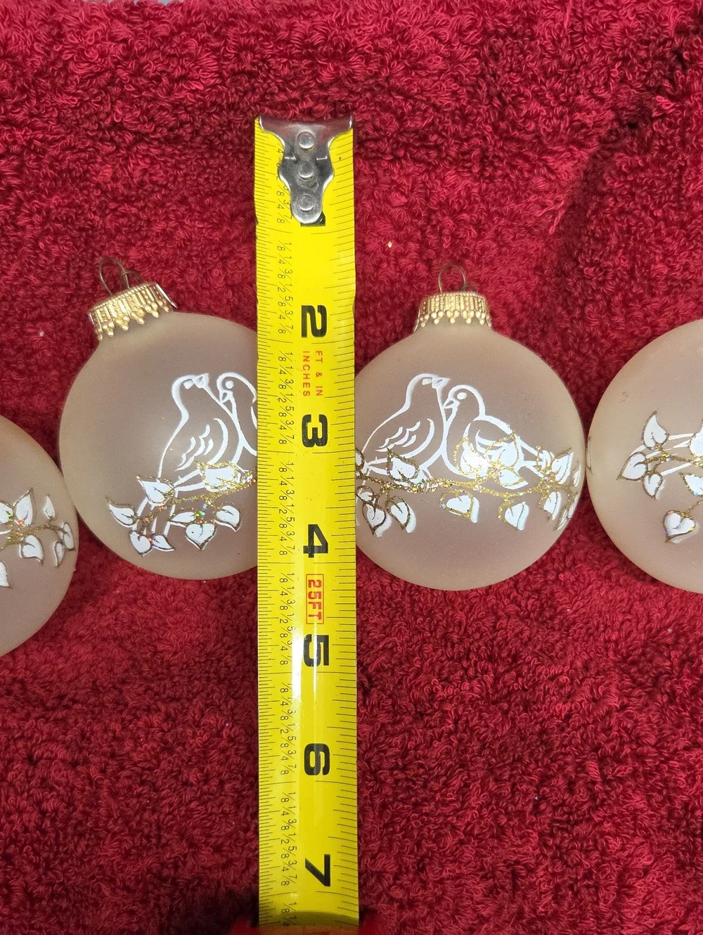 Vintage Krebs Dove Ornament Set in Frosted Beige with Gold Accents